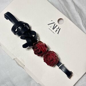 Zara Black Belt with Red Floral Accents